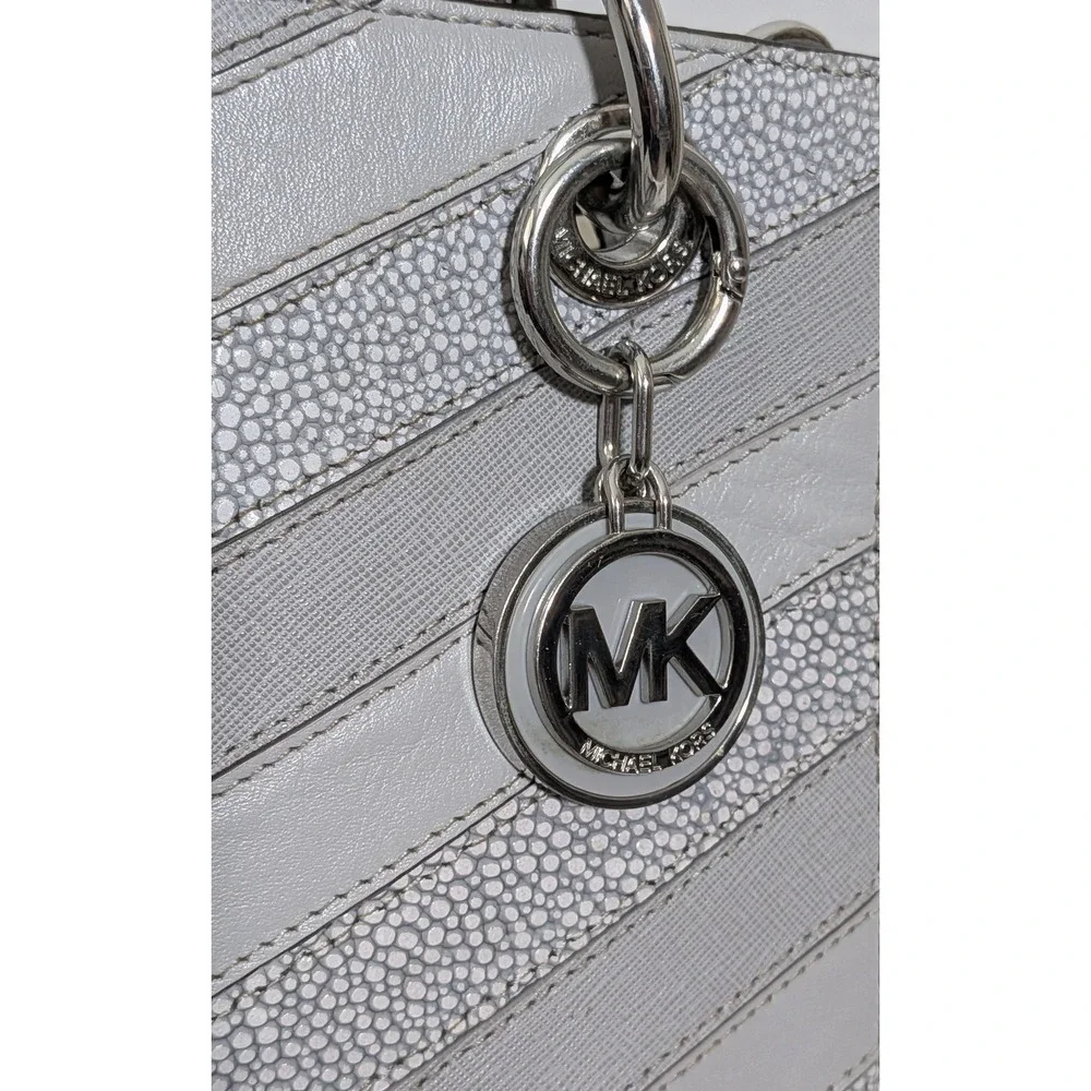 Michael Kors Cynthia Satchel Grey Chevron Leather Convertible Crossbody Bag